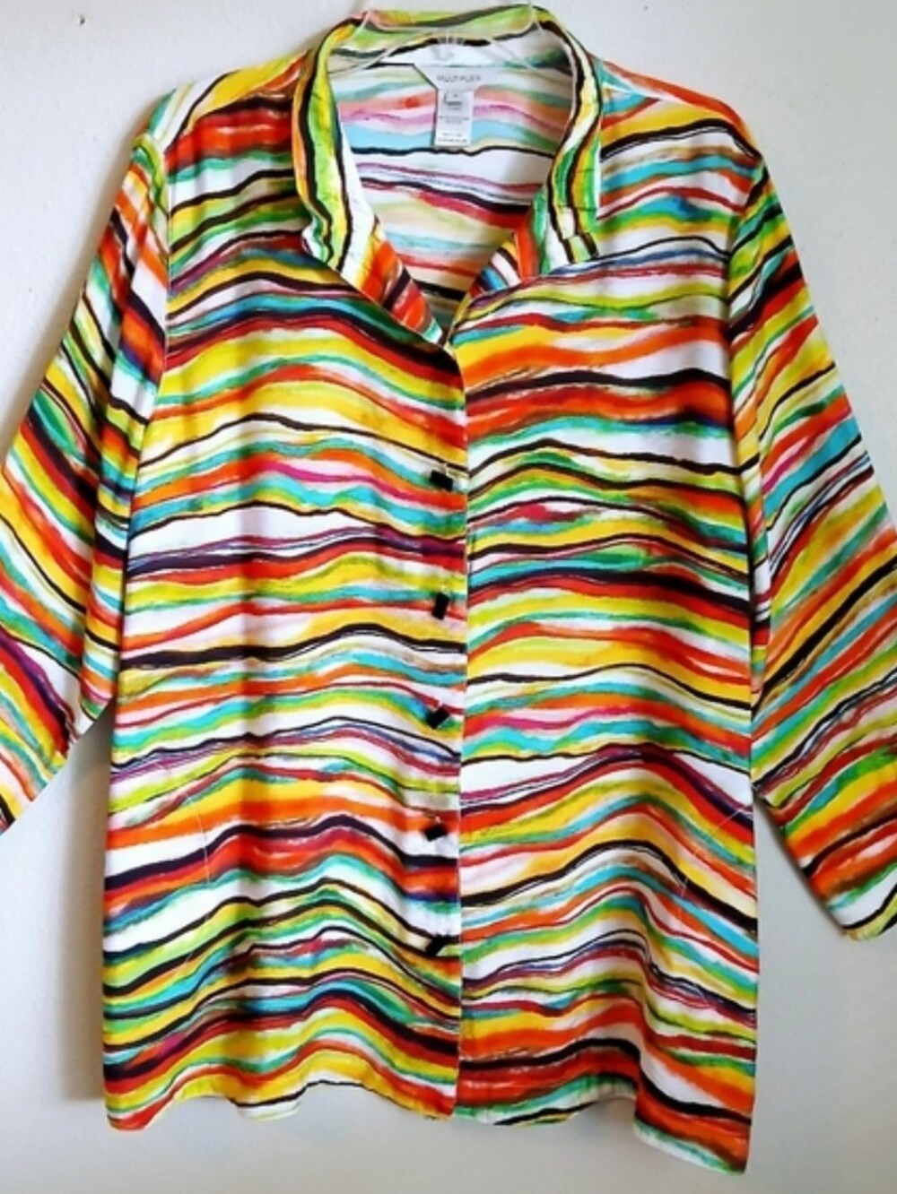 Multiples Yellow Orange 3/4 Sleeve Button Front Shirt Size 1XL Artsy